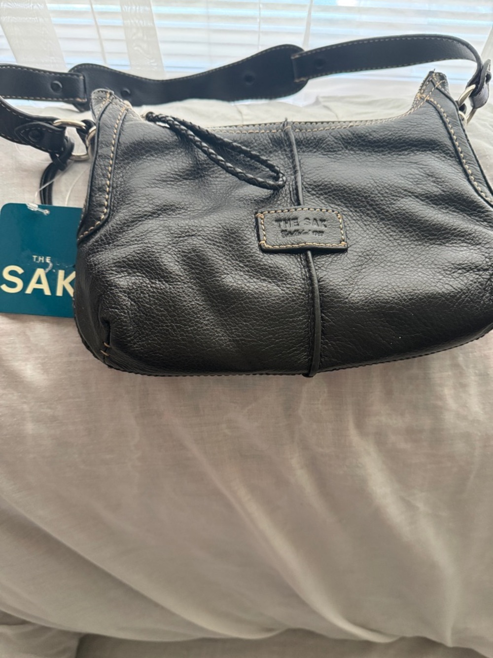 The Sak Black Leather Small Shoulder Bag with Braided Accent